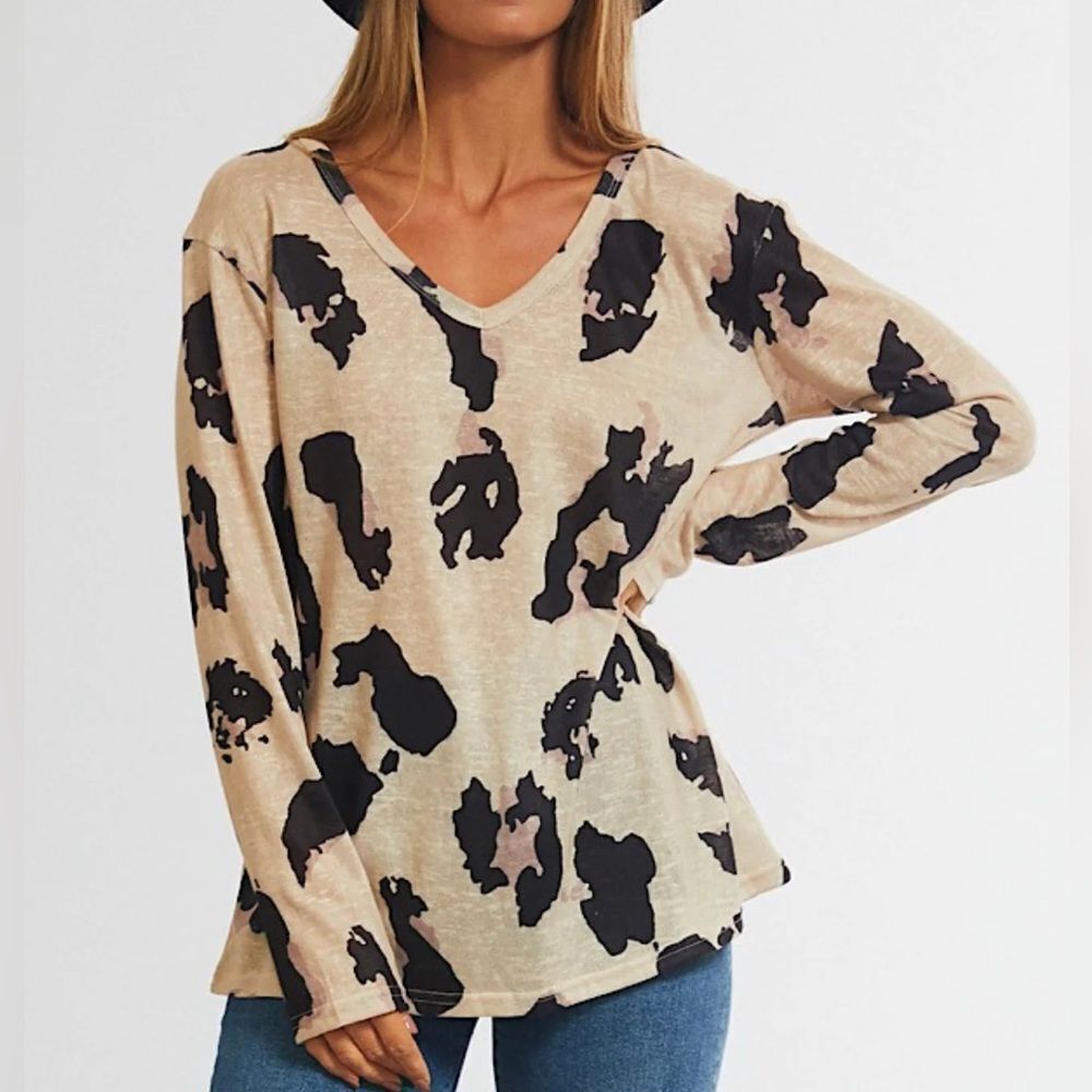 Animal Leopard Print Shirt Cream/Black Women Size Large​